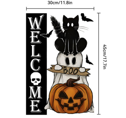 Bannière de jardin d'Halloween, drapeau du Jour des morts, fantôme créatif
