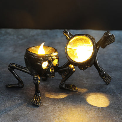 Lanterne à main en forme de crâne pour Halloween, accessoire de décoration d'ambiance, lanterne de nuit à pied de crâne, lanterne à bougie d'Halloween