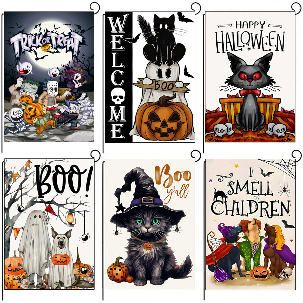 Bannière de jardin d'Halloween, drapeau du Jour des morts, fantôme créatif