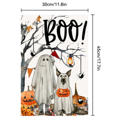 Bannière de jardin d'Halloween, drapeau du Jour des morts, fantôme créatif
