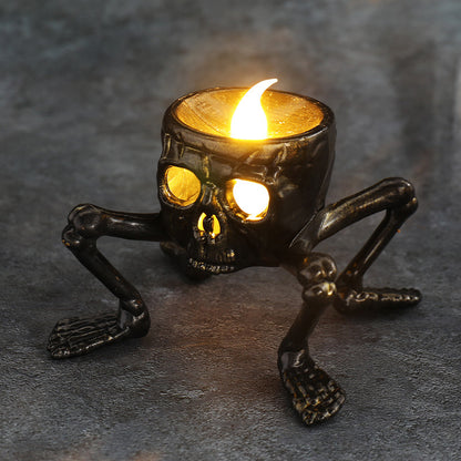 Lanterne à main en forme de crâne pour Halloween, accessoire de décoration d'ambiance, lanterne de nuit à pied de crâne, lanterne à bougie d'Halloween