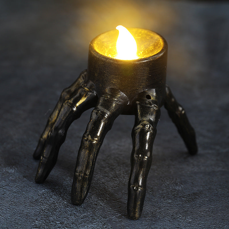 Lanterne à main en forme de crâne pour Halloween, accessoire de décoration d'ambiance, lanterne de nuit à pied de crâne, lanterne à bougie d'Halloween
