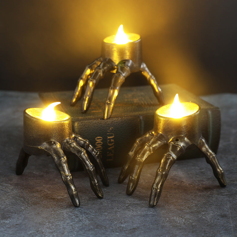 Lanterne à main en forme de crâne pour Halloween, accessoire de décoration d'ambiance, lanterne de nuit à pied de crâne, lanterne à bougie d'Halloween